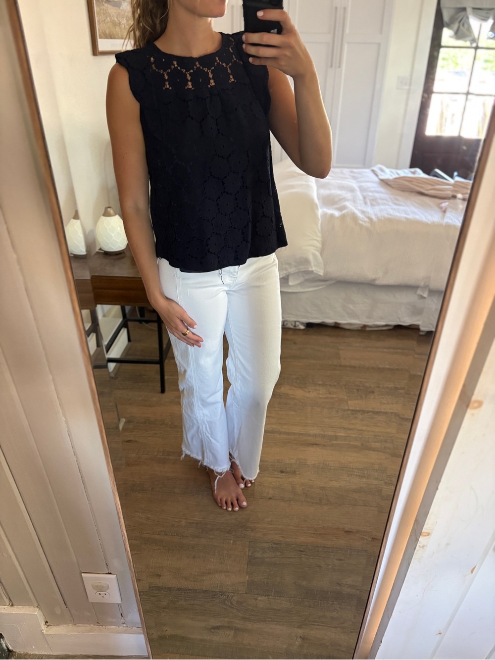 Navy Blue Lace Cutout Tank Top